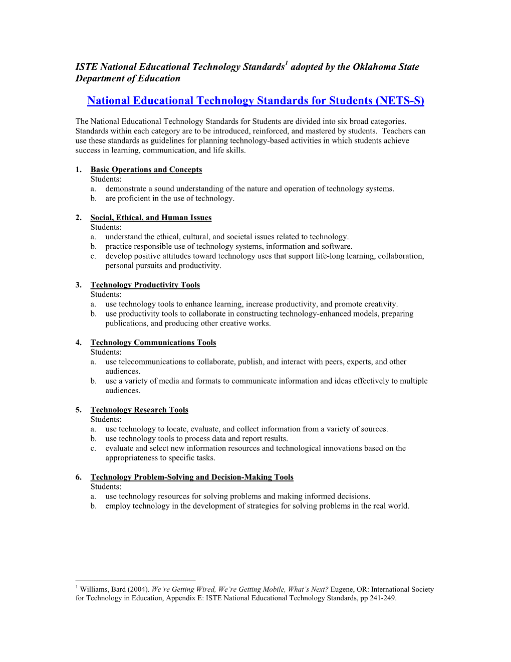 National Educational Technology Standards for Students (NETS-S)