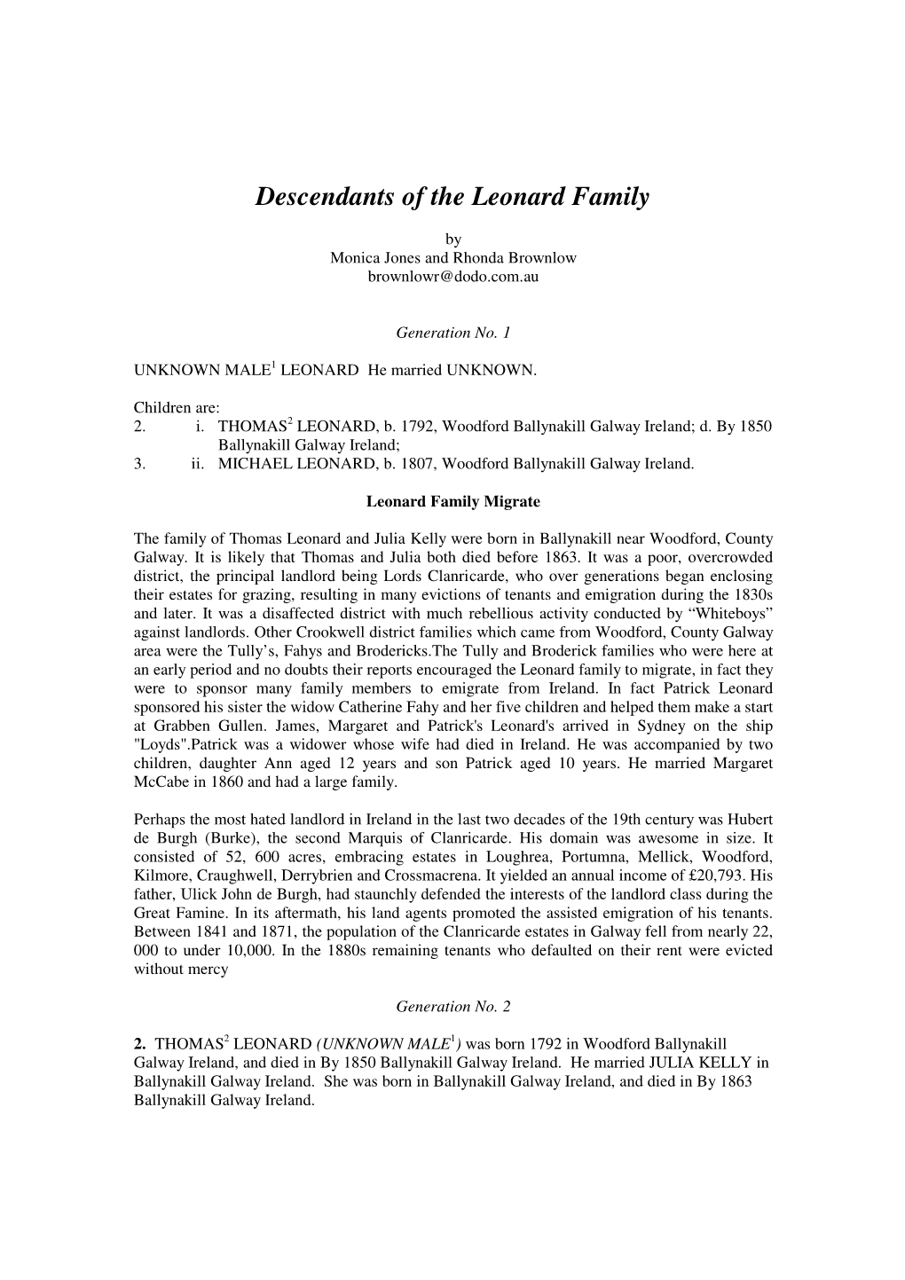 Descendants of the Leonard Family