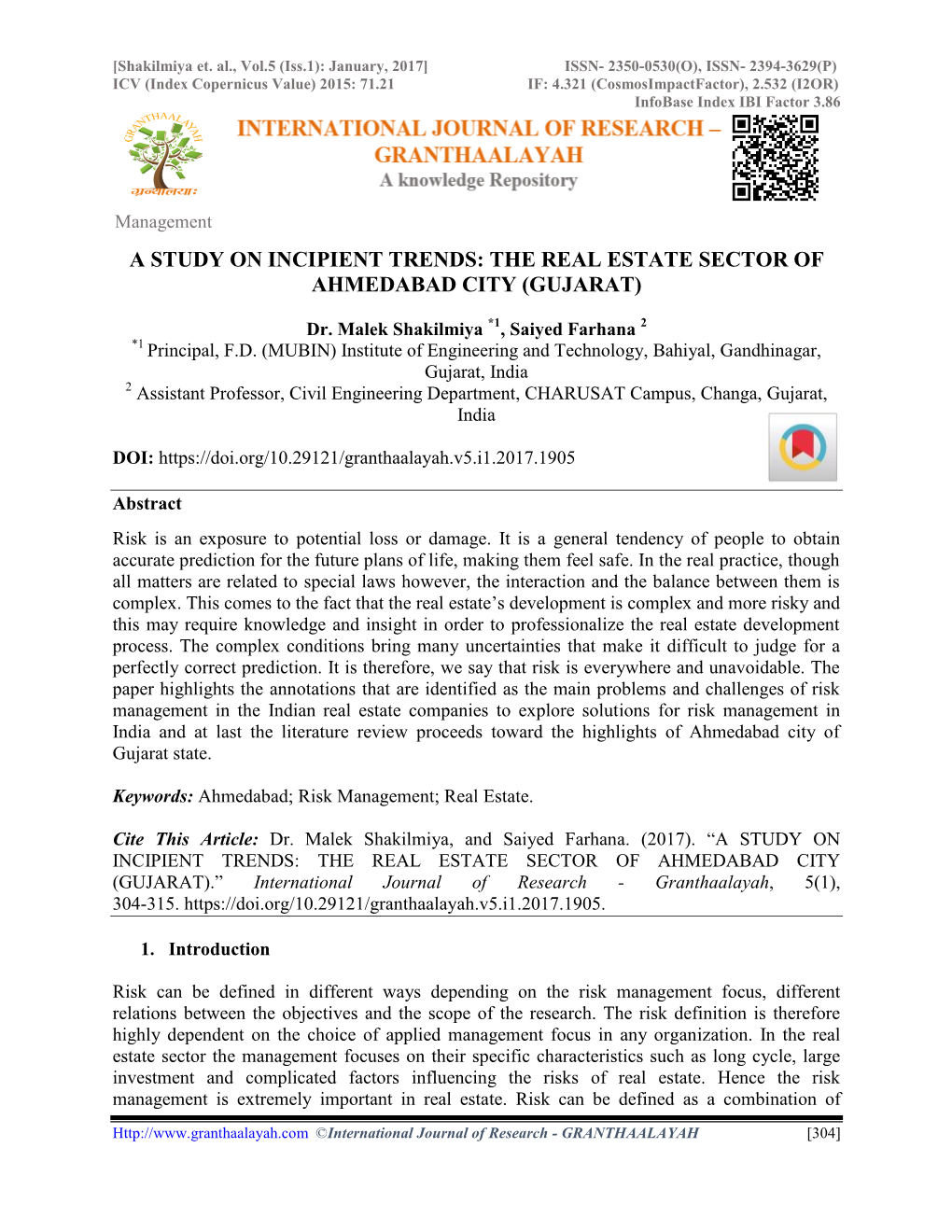 A Study on Incipient Trends: the Real Estate Sector of Ahmedabad City (Gujarat)