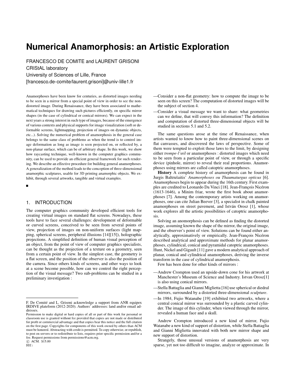 Numerical Anamorphosis: an Artistic Exploration