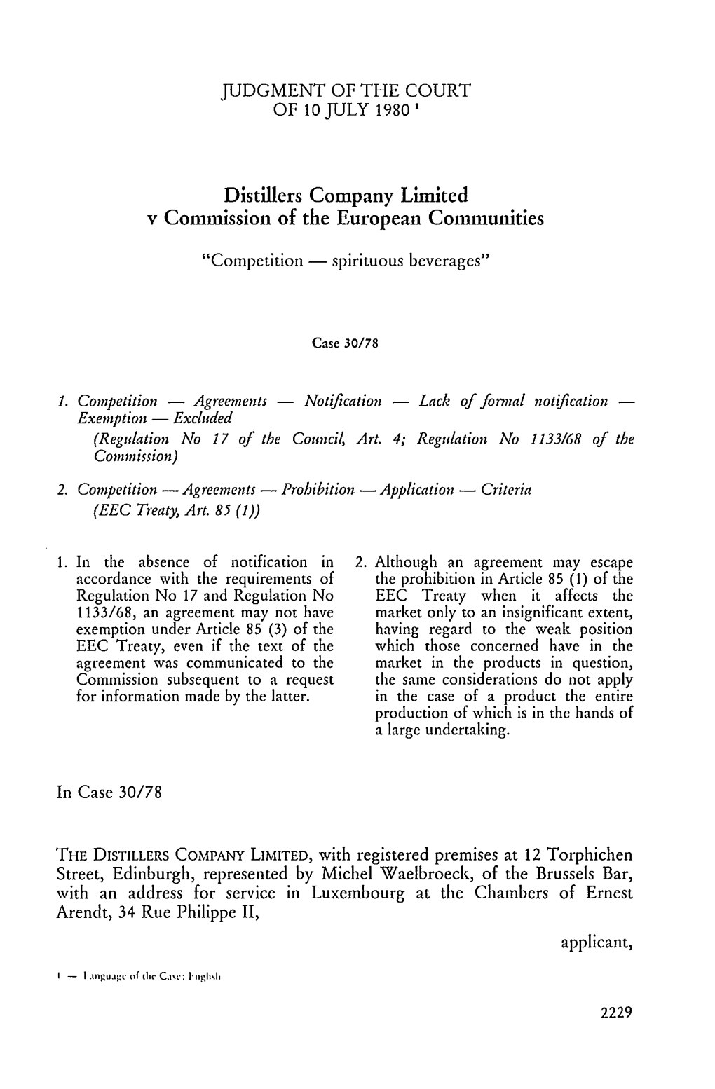 Distillers Company Limited V Commission of the European Communities