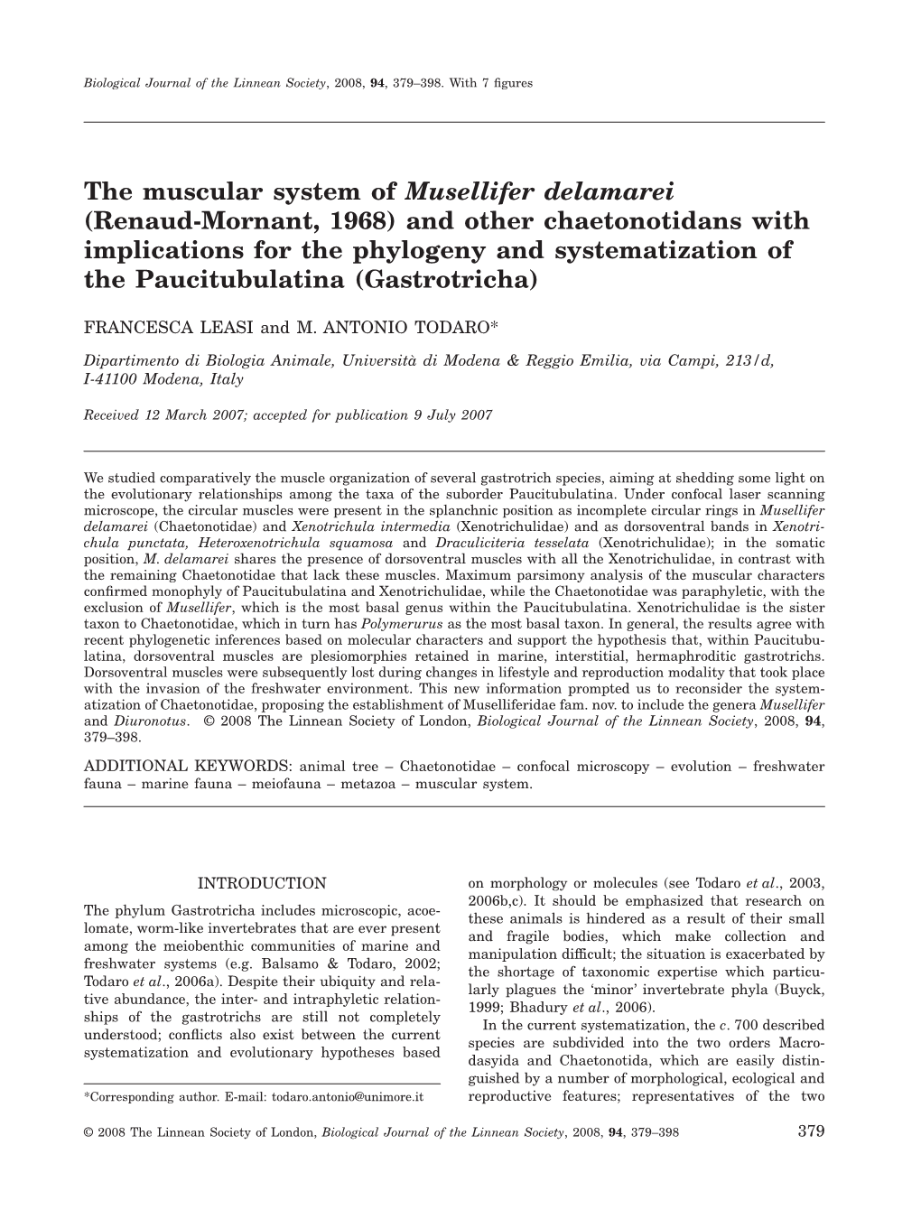 The Muscular System of Musellifer Delamarei (Renaud-Mornant, 1968)