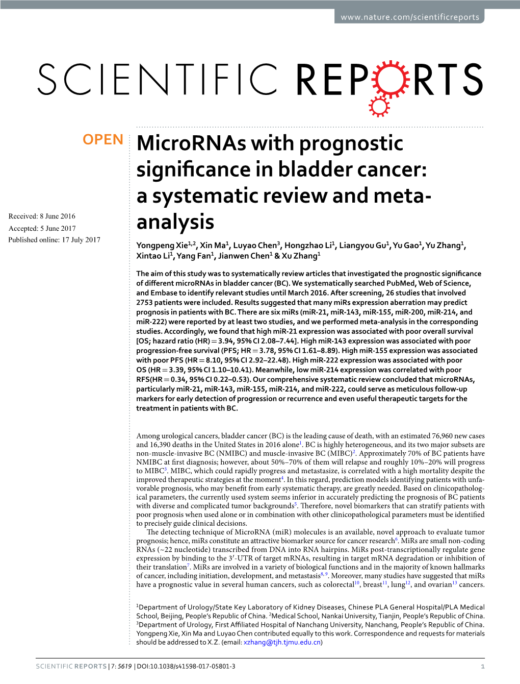 Micrornas with Prognostic Significance in Bladder Cancer