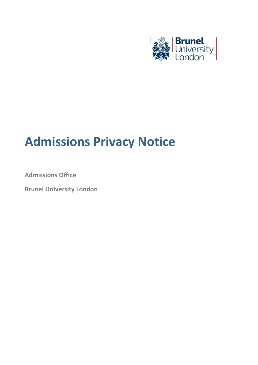 Admissions Privacy Notice