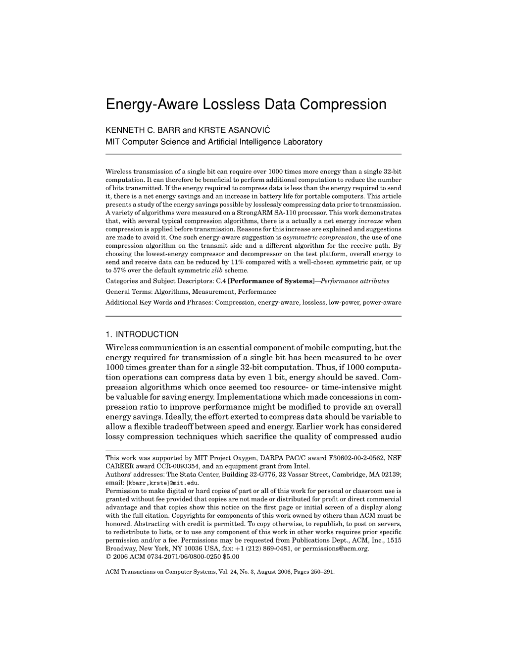 Energy-Aware Lossless Data Compression