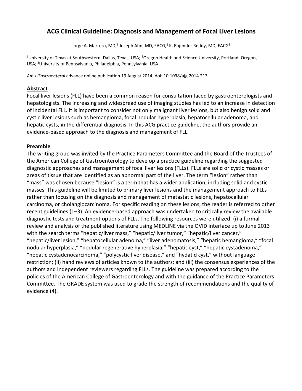 Diagnosis and Management of Focal Liver Lesions