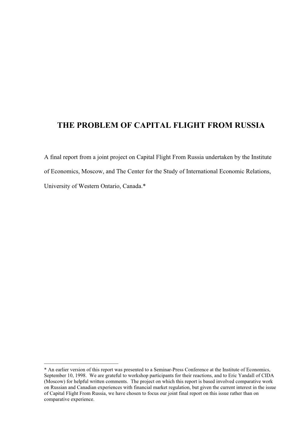 The Problem of Capital Flight from Russia