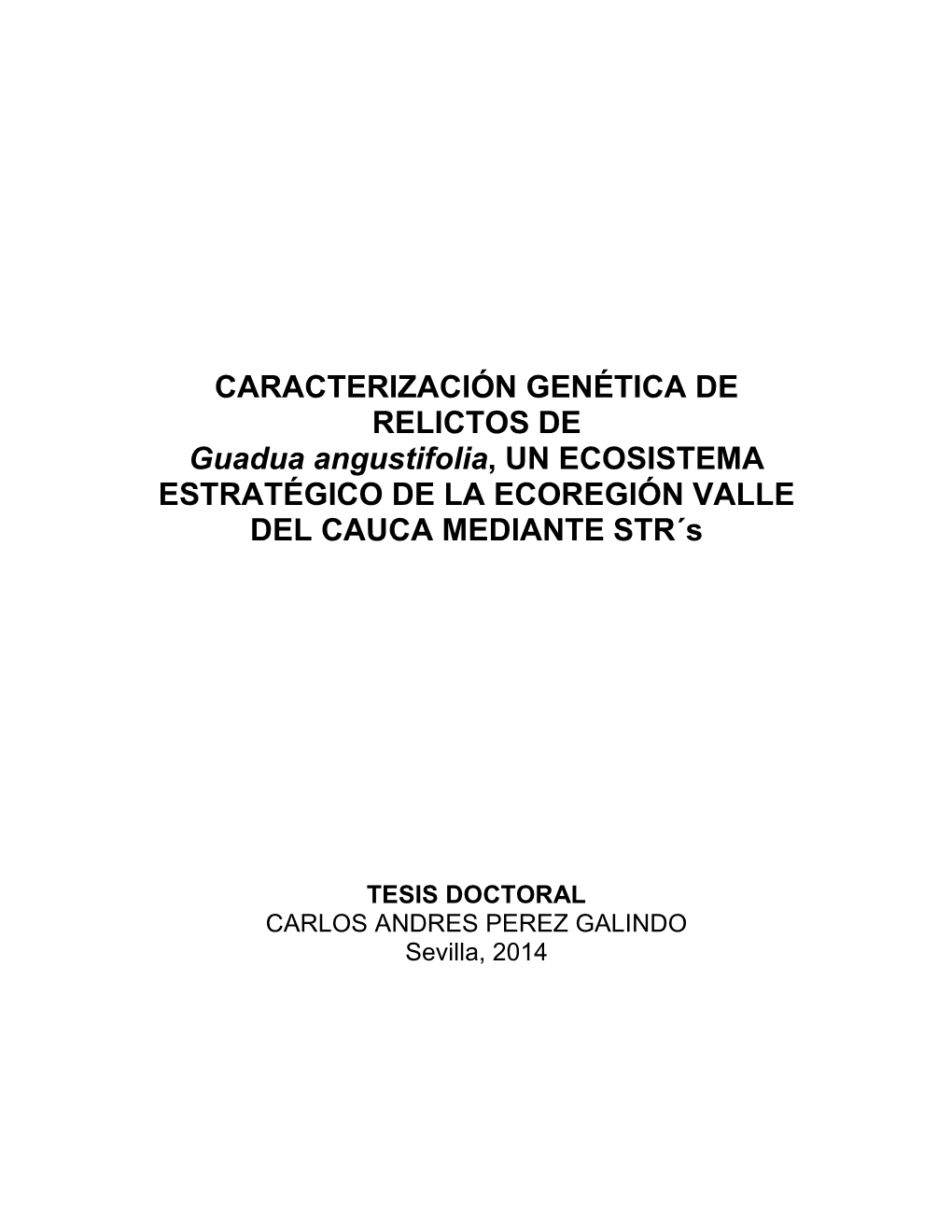 CARACTERIZACIÓN GENÉTICA DE RELICTOS DE Guadua Angustifolia, UN ECOSISTEMA ESTRATÉGICO DE LA ECOREGIÓN VALLE DEL CAUCA MEDIANTE STR´S