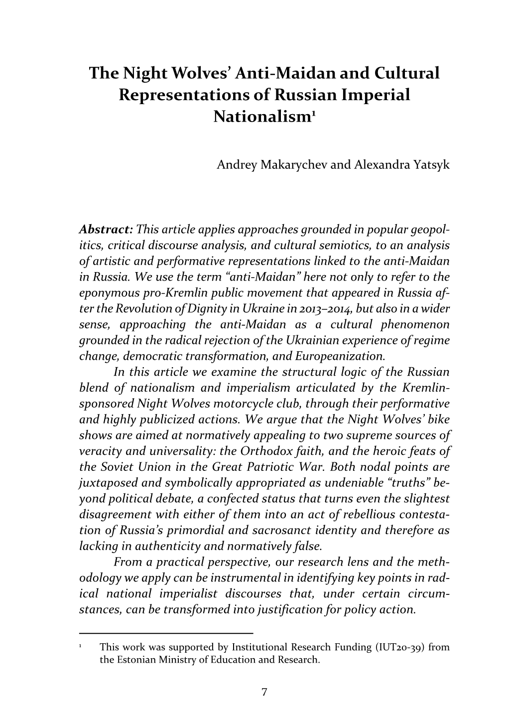 The Night Wolves' Anti-Maidan and Cultural Representations of Russian Imperial Nationalism1