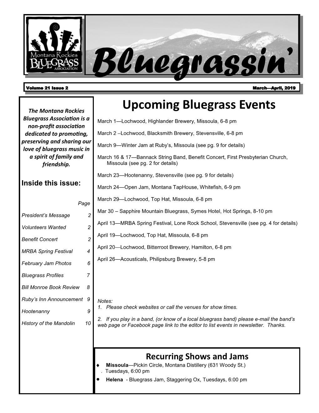 Upcoming Bluegrass Events