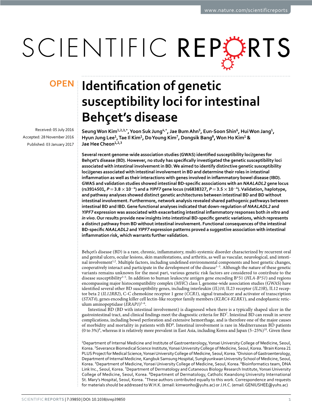 Identification of Genetic Susceptibility Loci for Intestinal Behçet's Disease