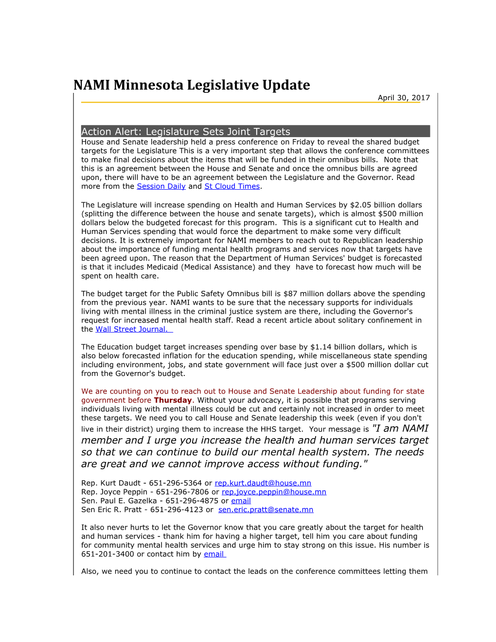 NAMI Minnesota Legislative Update s5