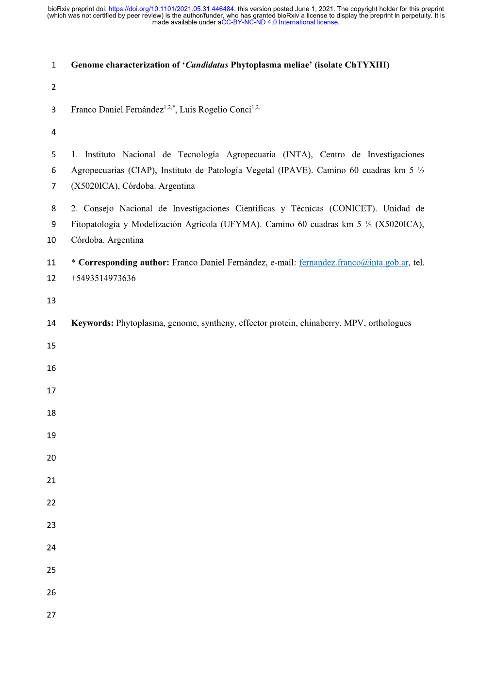 Candidatus Phytoplasma Meliae’ (Isolate Chtyxiii)