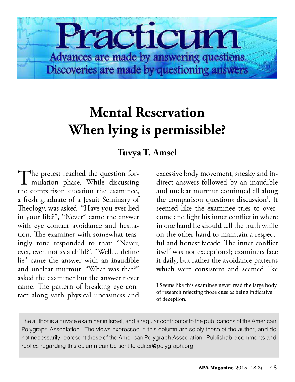 Mental Reservation When Lying Is Permissible?