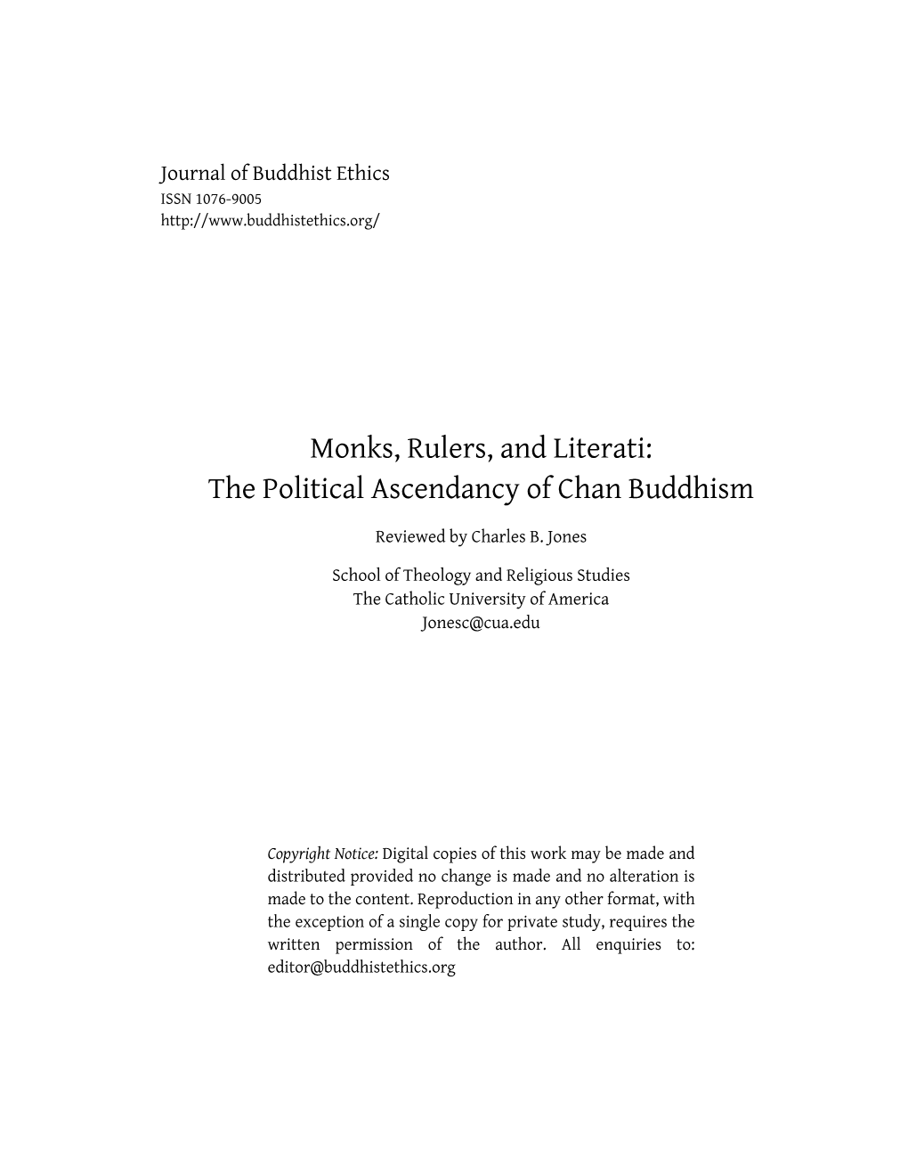 Review of Monks, Rulers and Literati: the Political Ascendancy of Chan