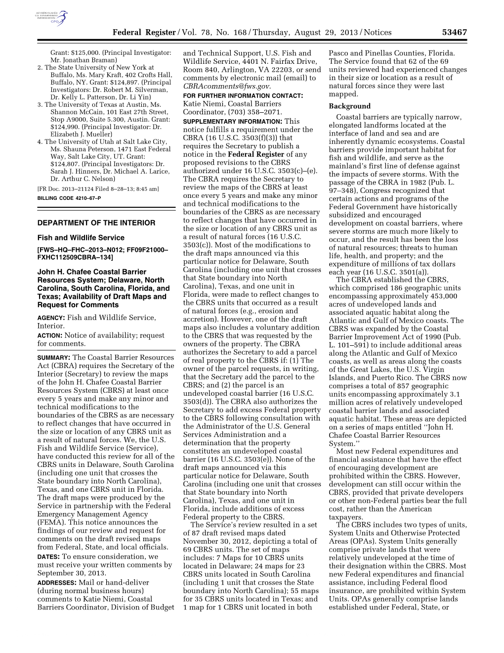 Federal Register/Vol. 78, No. 168/Thursday, August 29, 2013