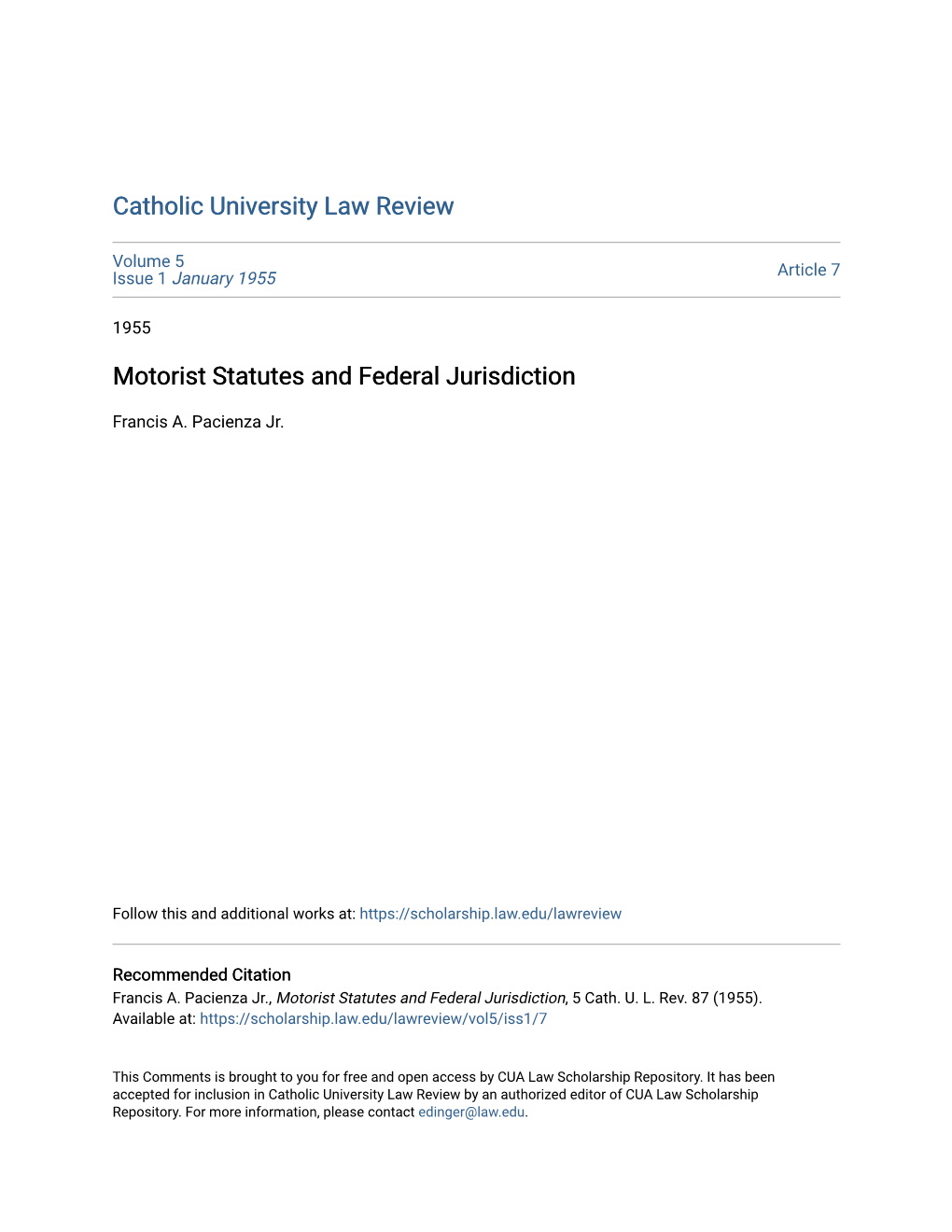 Motorist Statutes and Federal Jurisdiction