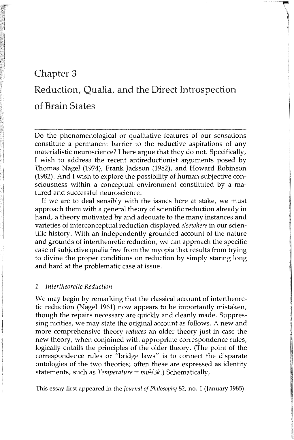 Chapter 3 Reduction, Qualia, and the Direct Introspection of Brain States