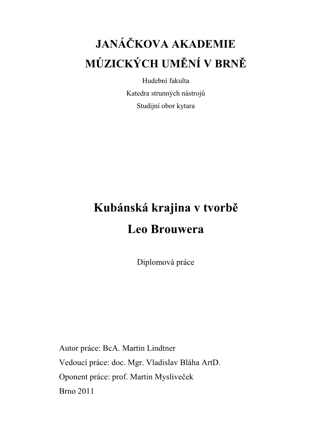 Kubánská Krajina V Tvorbě Leo Brouwera