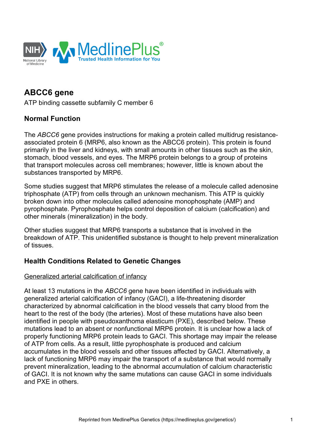 ABCC6 Gene ATP Binding Cassette Subfamily C Member 6