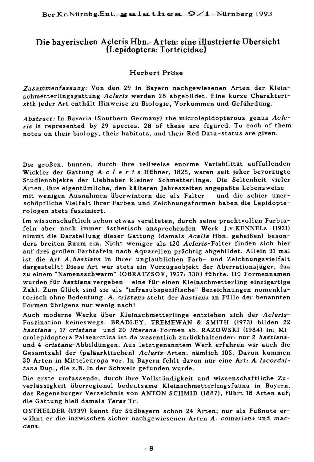 Die Bayerischen Acleris Hbn.-Arten: Eine Illustrierte Übersicht (Lepidoptera: Tortricidae)