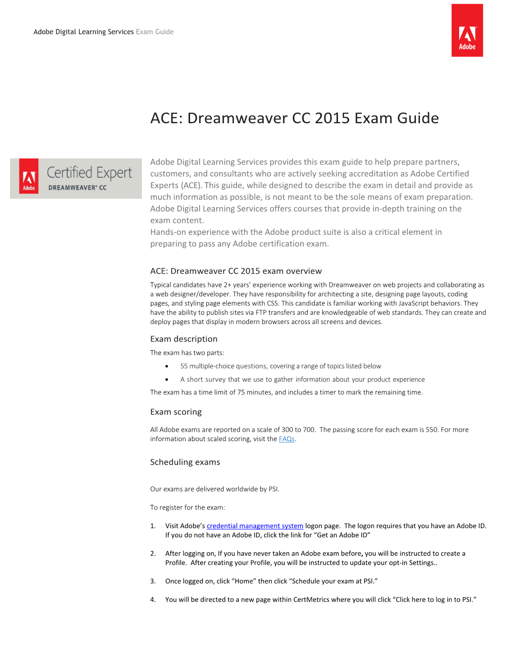 Dreamweaver CC 2015 Exam Guide