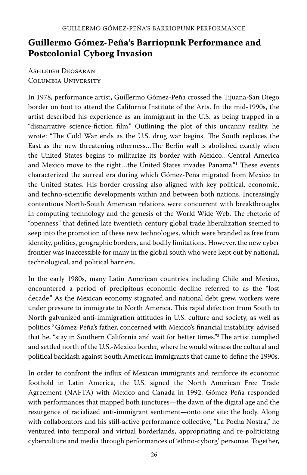 Guillermo Gómez-Peña's Barriopunk Performance and Postcolonial