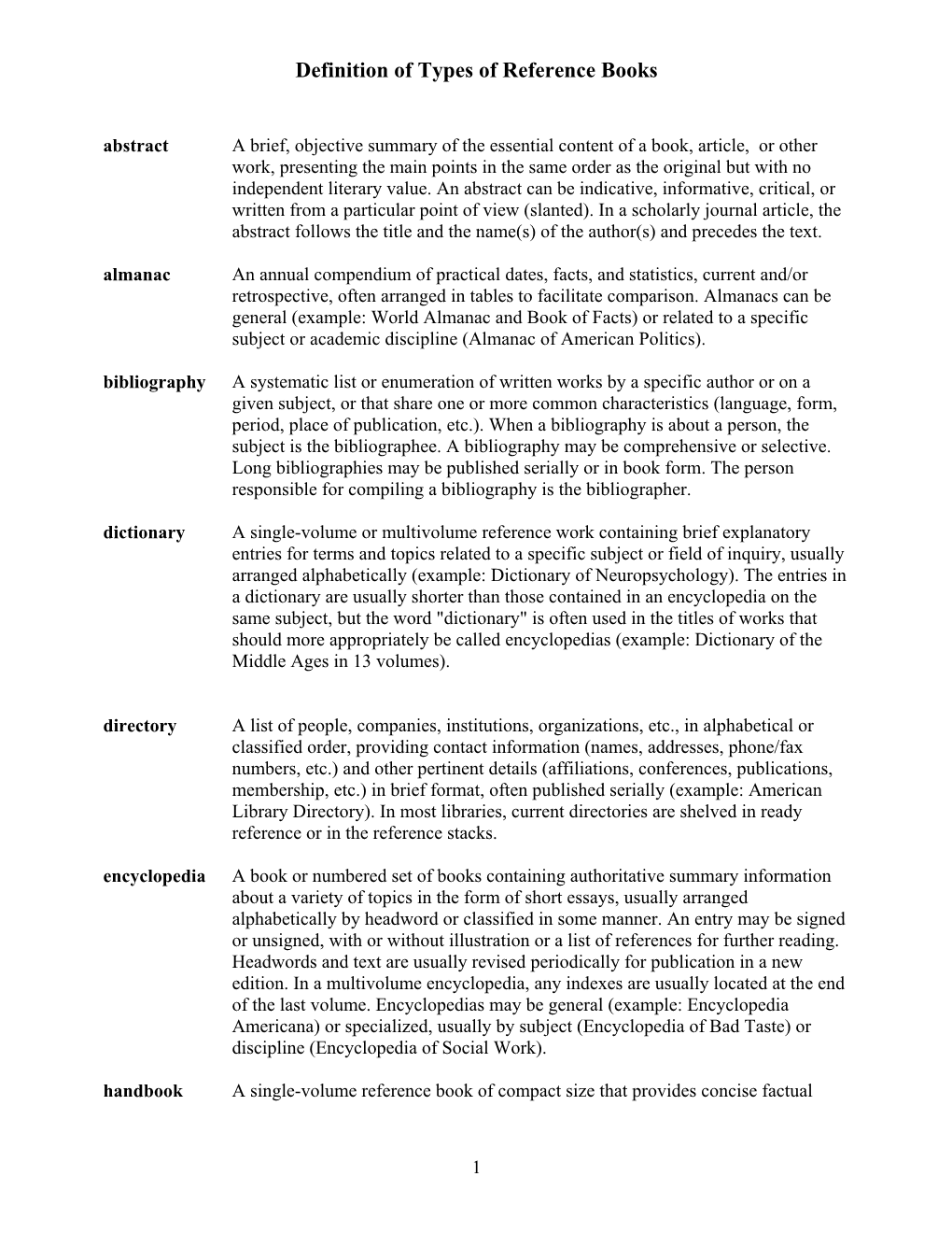 Definition of Types of Reference Books