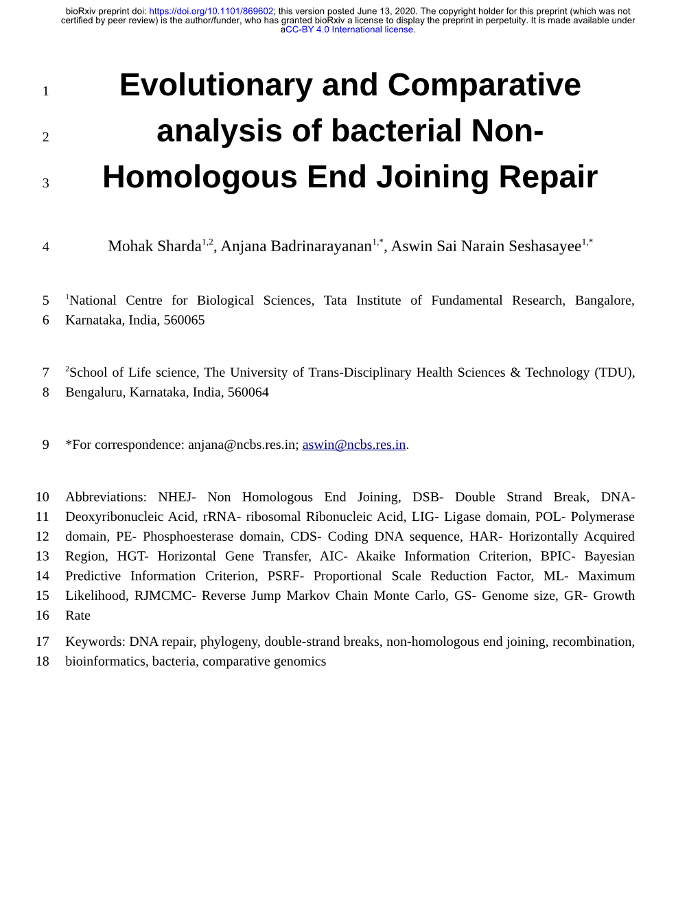 Evolutionary and Comparative Analysis of Bacterial Non