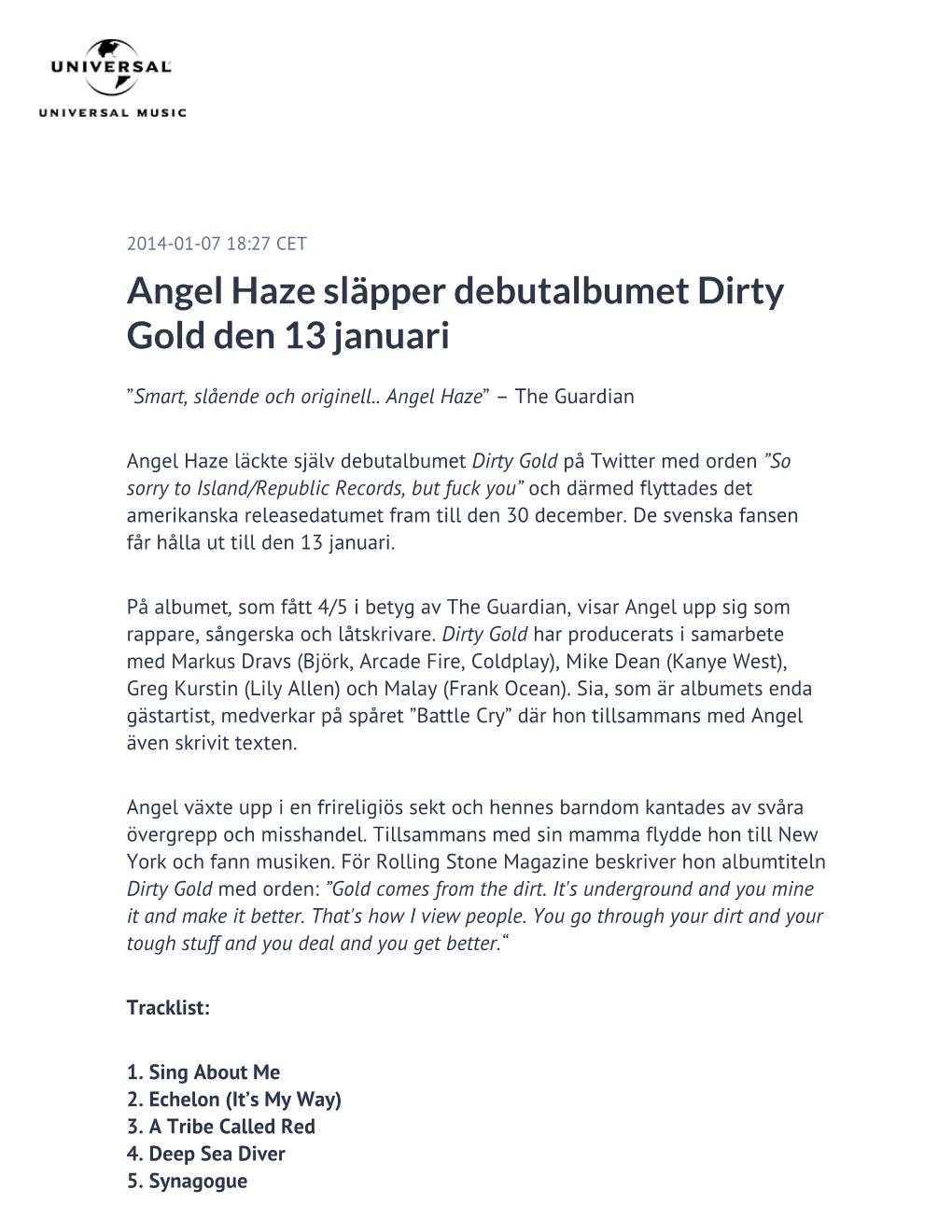 Angel Haze Släpper Debutalbumet Dirty Gold Den 13 Januari
