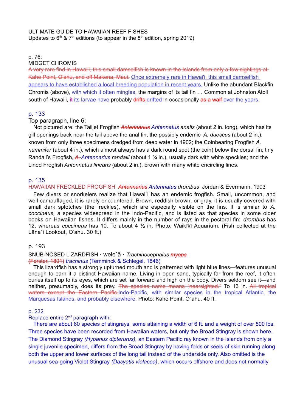 1 Page PDF Document Listing Updates and Corrections to the 6Th / 7Th