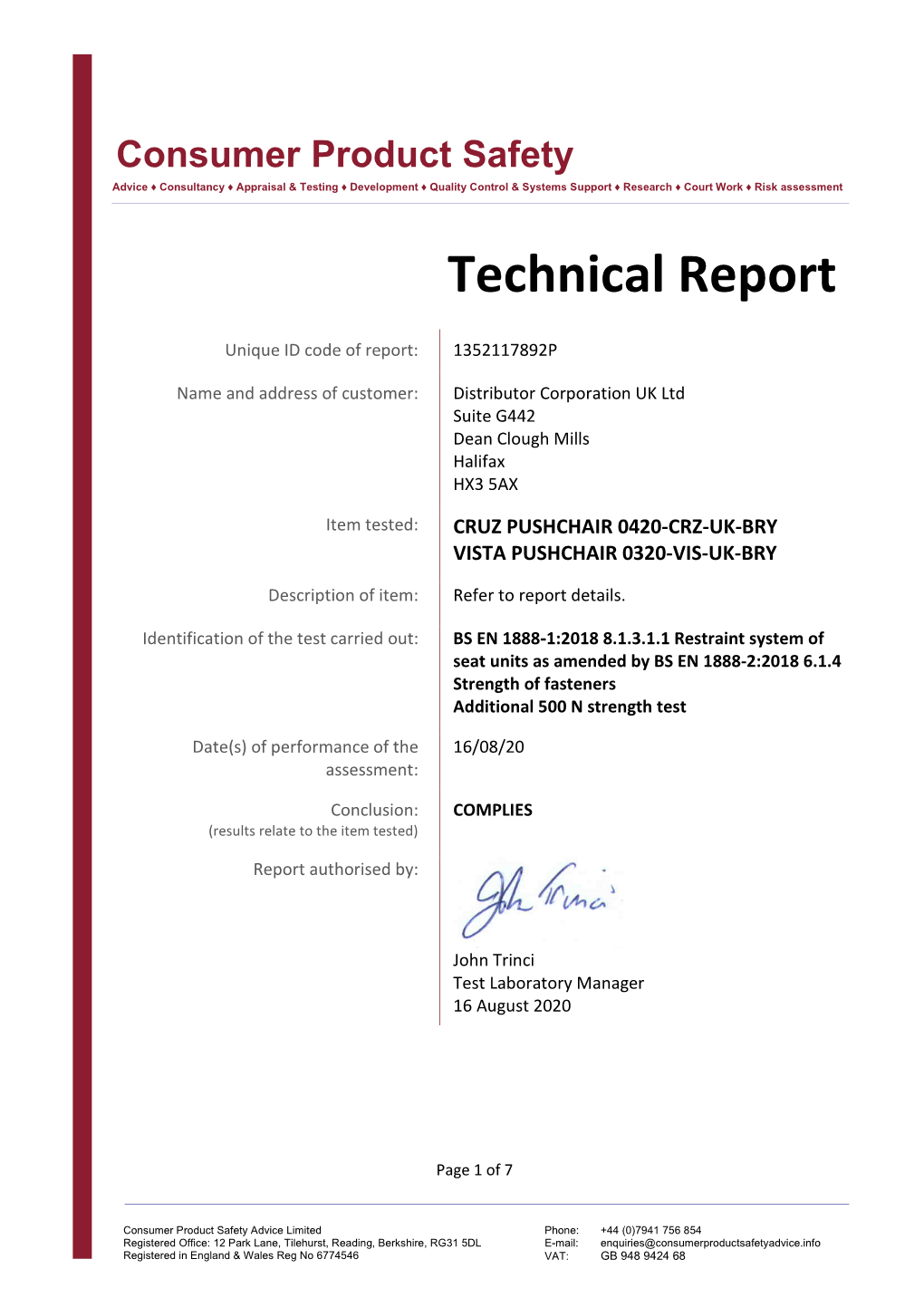 CRUZ and VISTA V2 Harness Testing Report by CPSA