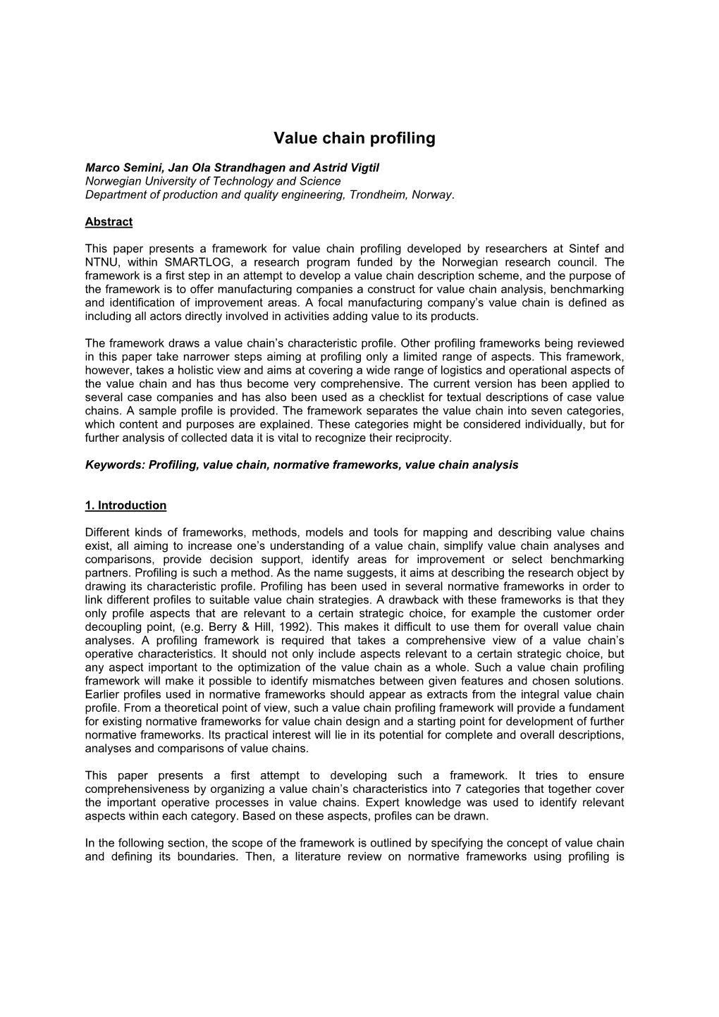 Value Chain Profiling