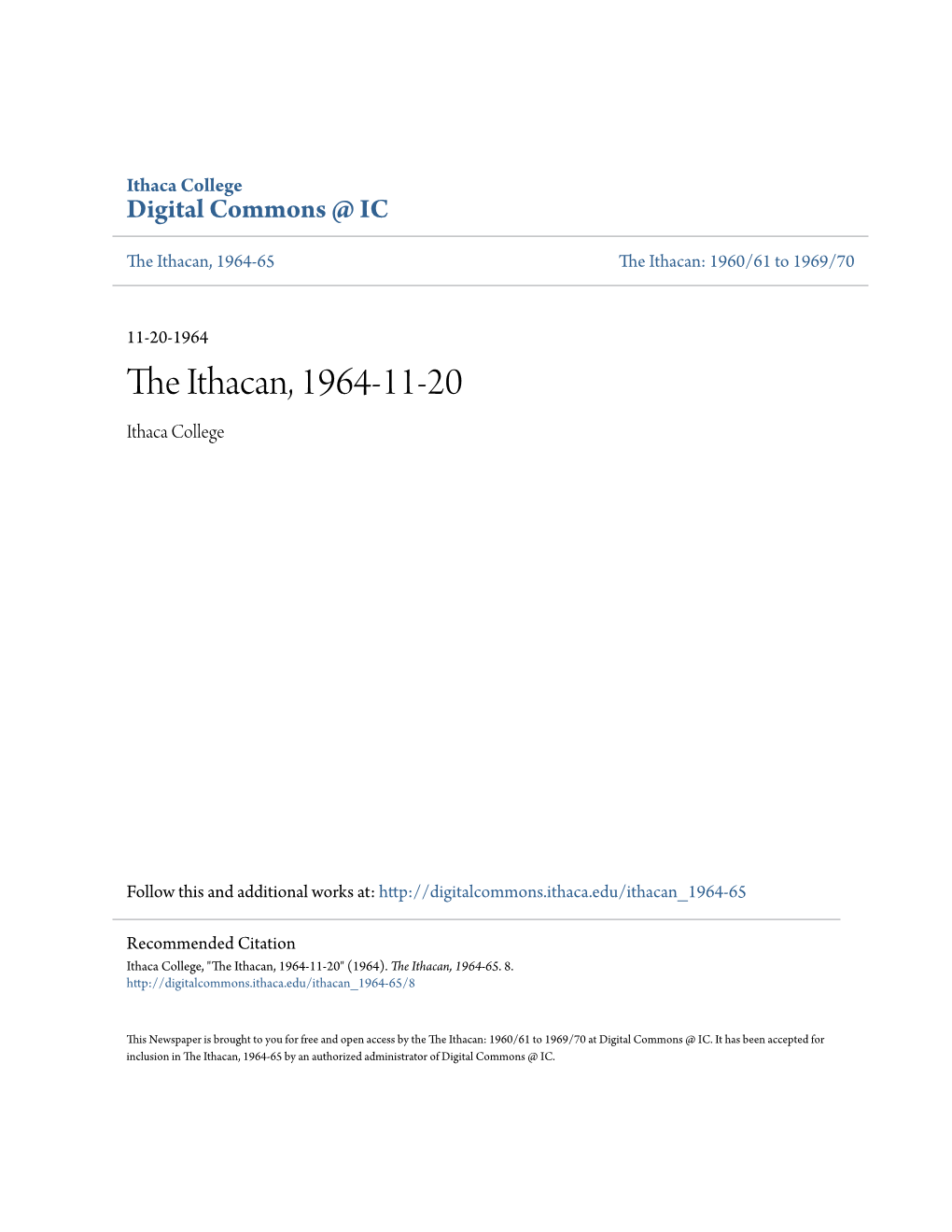 The Ithacan, 1964-11-20