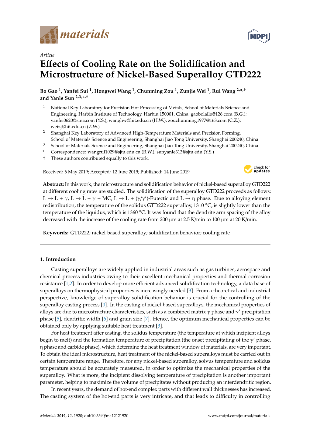 Effects of Cooling Rate on the Solidification and Microstructure Of