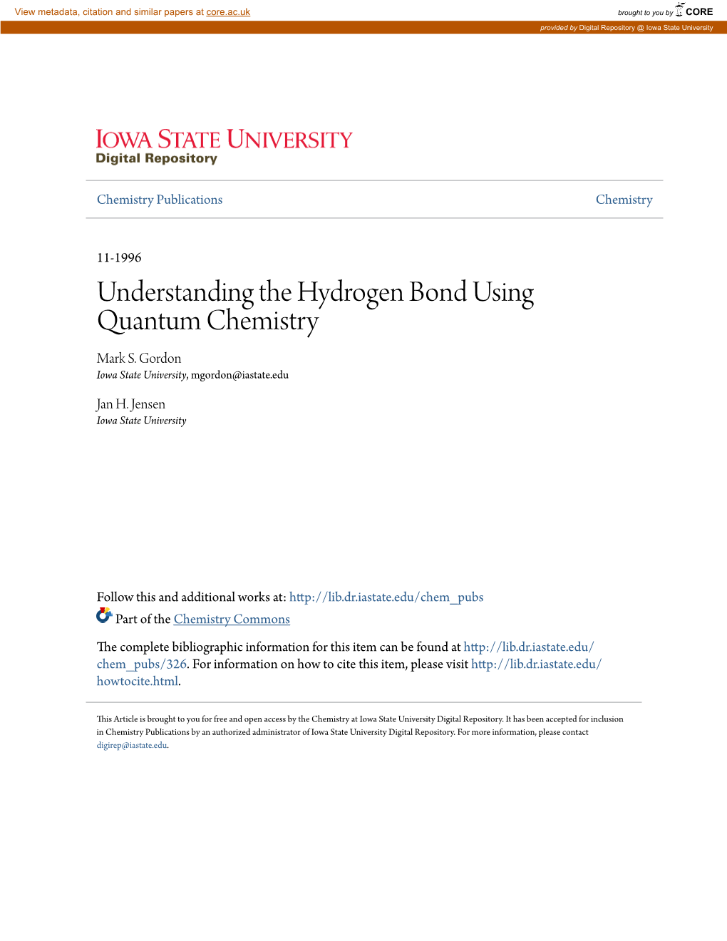 Understanding the Hydrogen Bond Using Quantum Chemistry Mark S