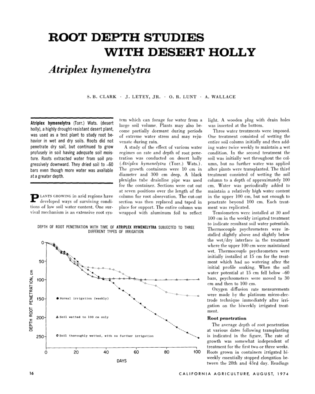 ROOT DEPTH STUDIES with DESERT HOLLY Atriplex Hymenelytra