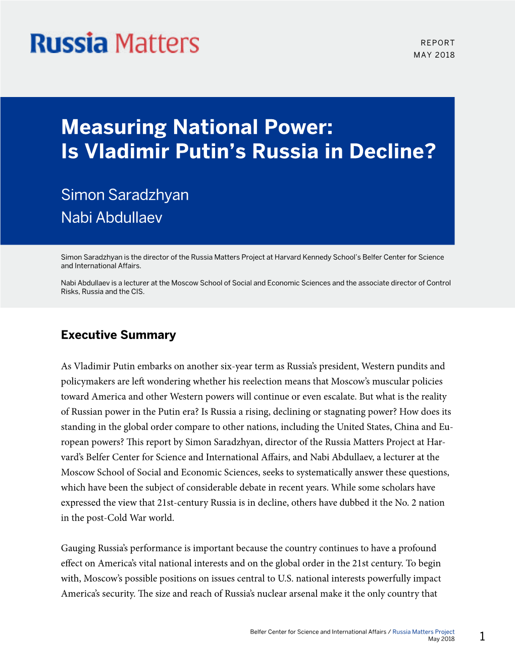 Measuring National Power: Is Vladimir Putin's Russia in Decline?