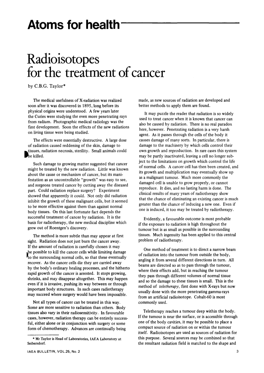 Radioisotopes for the Treatment of Cancer by C.B.G