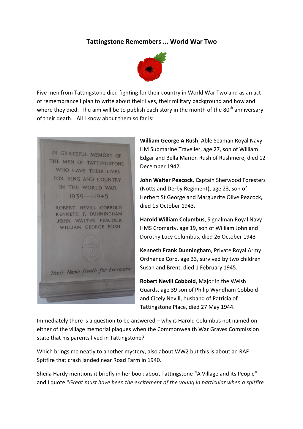 Tattingstone Remembers ... World War Two