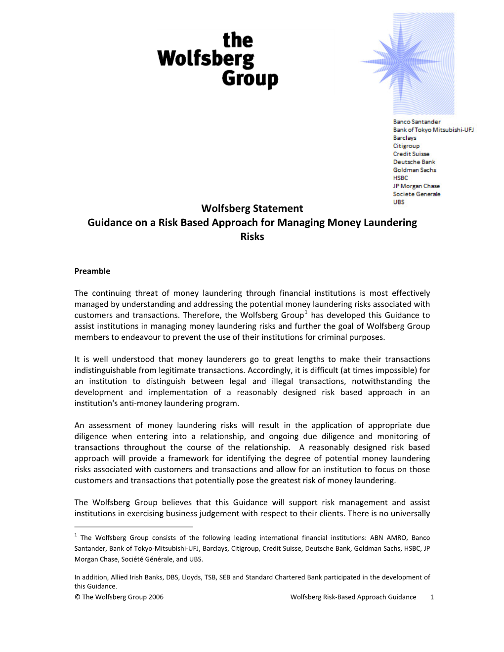Wolfsberg Group RBA Guidance 2006