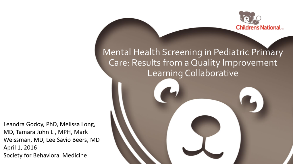 Mental Health Screening in Pediatric Primary Care: Results from a Quality Improvement Learning Collaborative