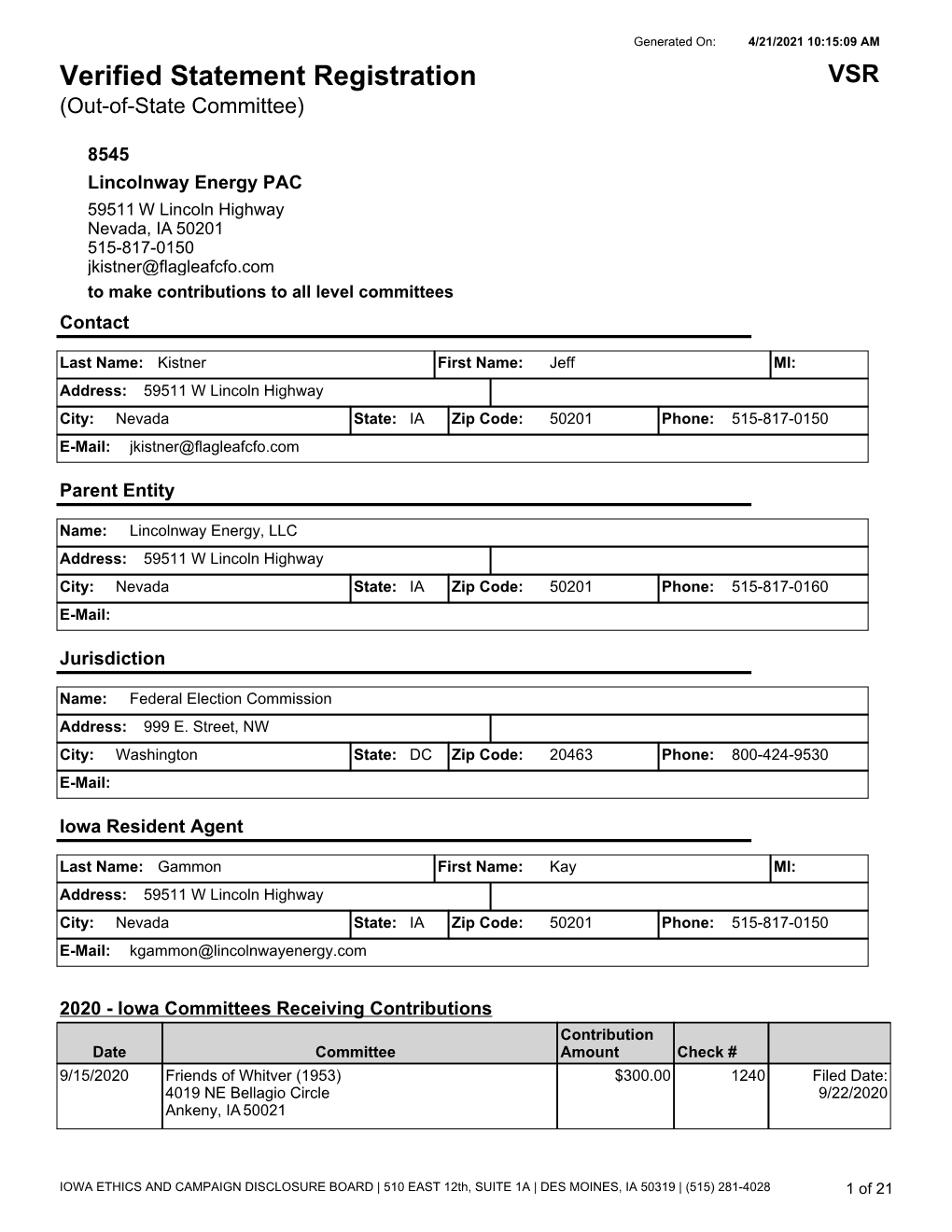 Verified Statement Registration VSR (Out-Of-State Committee)