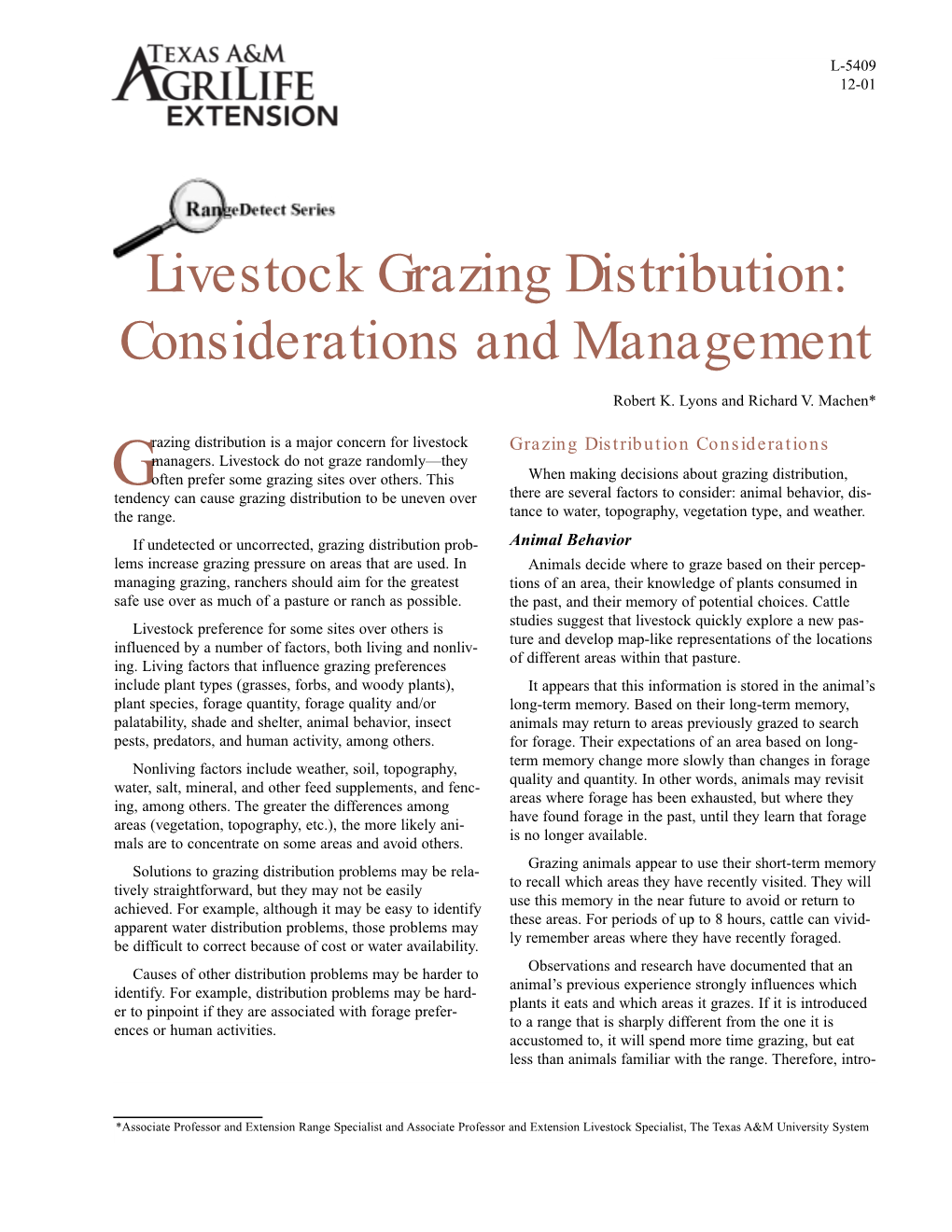 Livestock Grazing Distribution: Considerations and Management