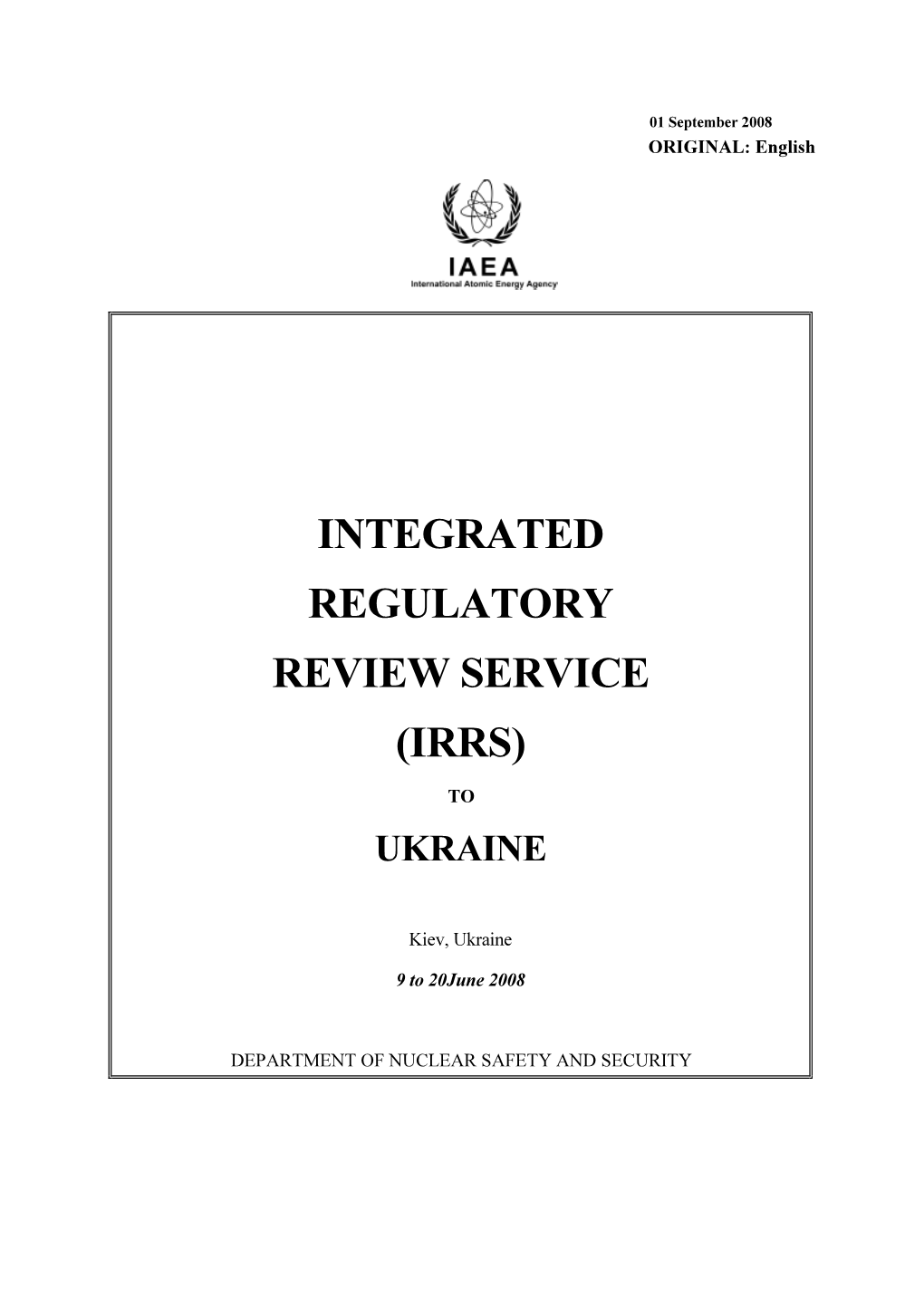 IRRS Report Ukraine 2009-01-20