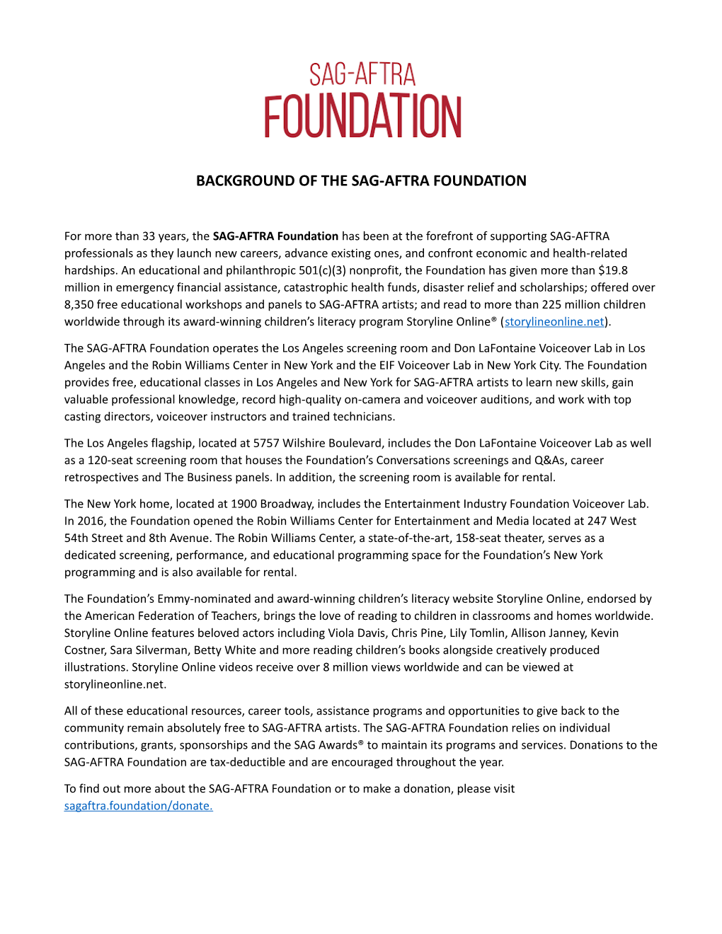 Background of the Sag-Aftra Foundation