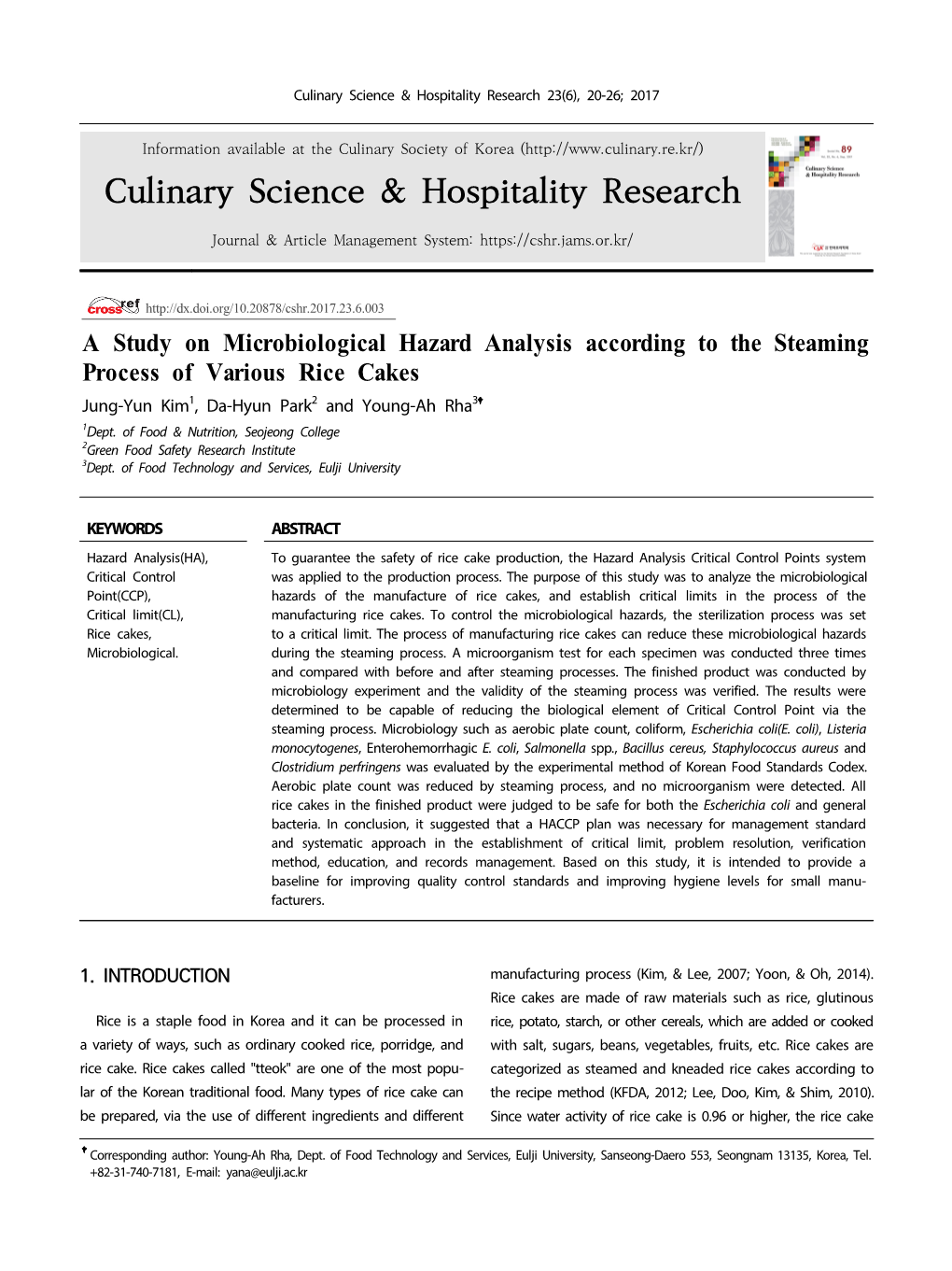 Culinary Science & Hospitality Research