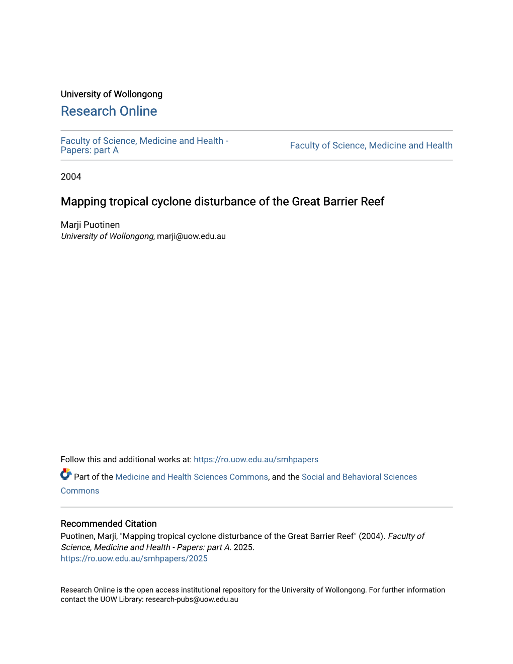 Mapping Tropical Cyclone Disturbance of the Great Barrier Reef