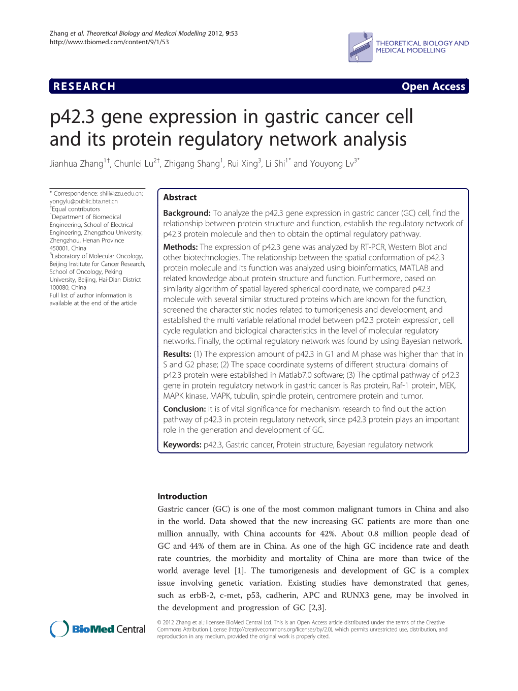 P42.3 Gene Expression in Gastric Cancer Cell and Its Protein