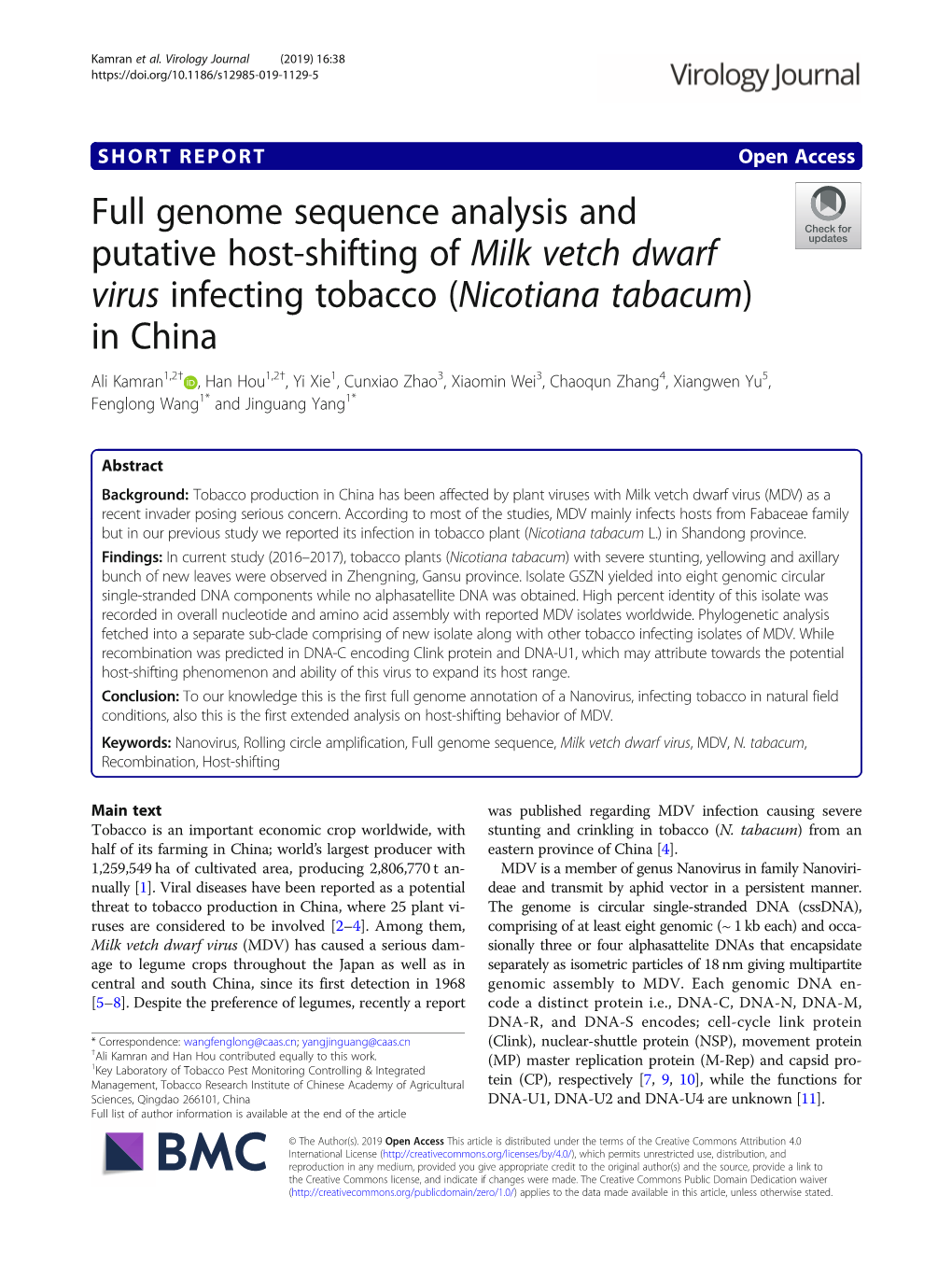Full Genome Sequence Analysis and Putative Host-Shifting of Milk Vetch